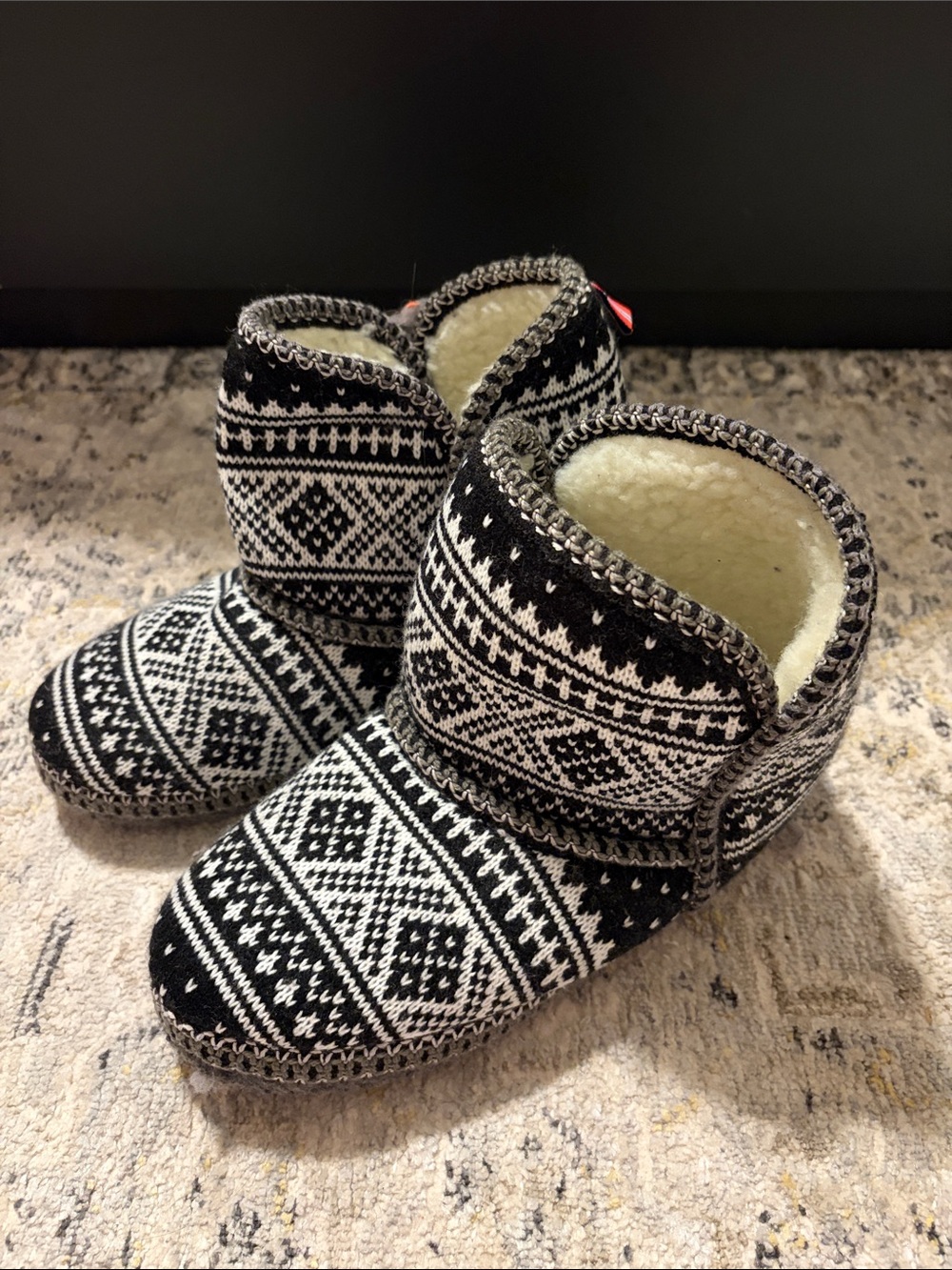 Cozy Black & Cream Nordic Knit Women's Bootie Slippers